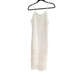 White Crochet Dress Midi Length Size Small Sleeveless